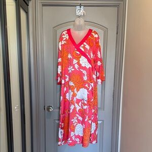 N Natori Floral Pink and Orange Caftan Nightgown